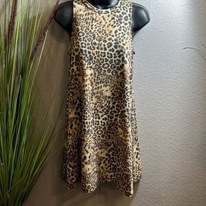 Sleeveless Leopard Print A-Line Dress in Tan and Black